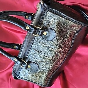 BRAHMIN Crocodile Barrel Bag 💟RECONDITIONED BEAUTY! 🔥 amazing BRONZE col…
